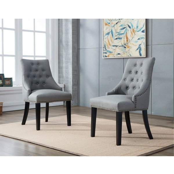 Kd Cuna Mid Back Button-Tufted Fabric Dining Chair with Low-Profile Armrest, Gray - Set of 2 KD2245662